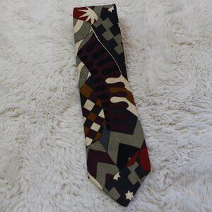Vintage 100% Silk Made in the USA Jester Abstract Patchwork Print Trad Necktie